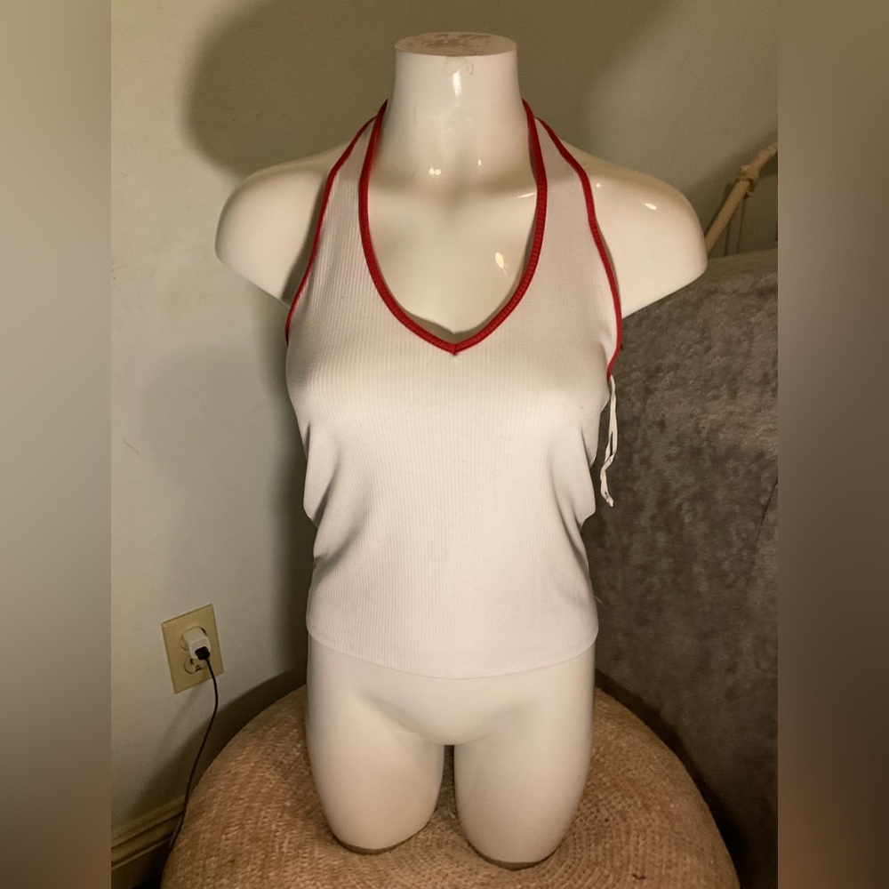 American eagle red and white halter top -women's large